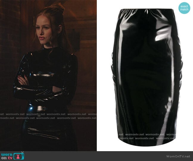 Coated Fitted Midi Skirt by Alchemy worn by Cheryl Blossom (Madelaine Petsch) on Riverdale