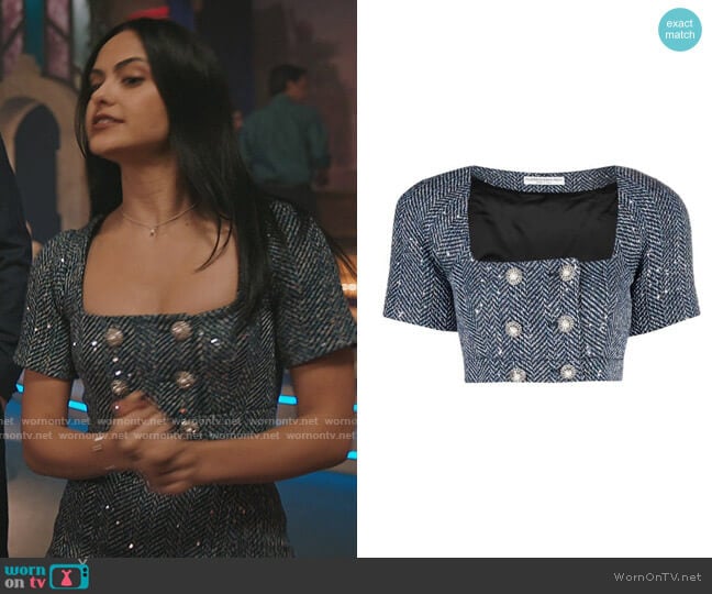 Cropped Double-breasted Blazer by Alessandra Rich worn by Veronica Lodge (Camila Mendes) on Riverdale