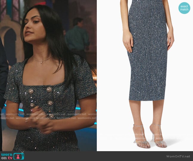 Sequin-Embellished Pencil Skirt by Alessandra Rich worn by Veronica Lodge (Camila Mendes) on Riverdale