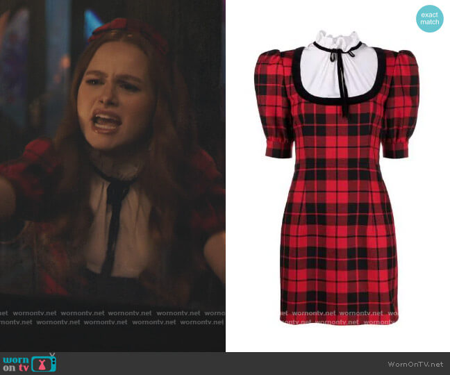 Tartan Check Print Wool Dress by Alessandra Rich worn by Cheryl Blossom (Madelaine Petsch) on Riverdale