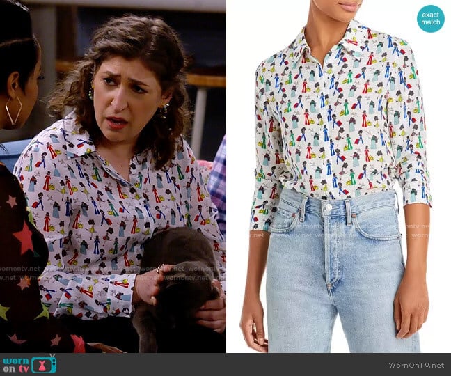 Alice + Olivia Willa Shirt in Passport Stace worn by Kat Silver (Mayim Bialik) on Call Me Kat