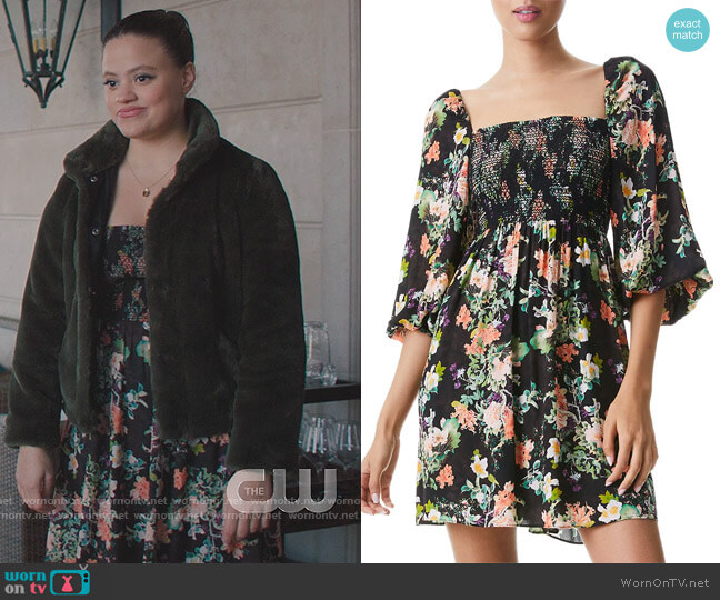 Cooper Floral Smocked Minidress by Alice + Olivia worn by Maggie Vera (Sarah Jeffery) on Charmed