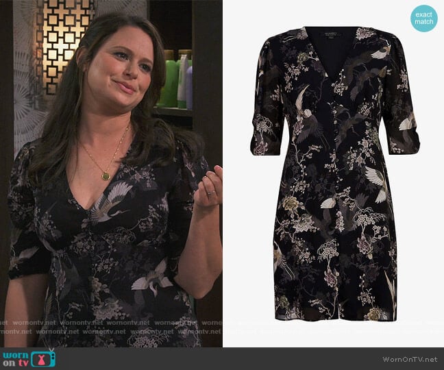 Kota Amare floral eco-viscose midi dress by All Saints worn by Jen (Katie Lowes) on How We Roll