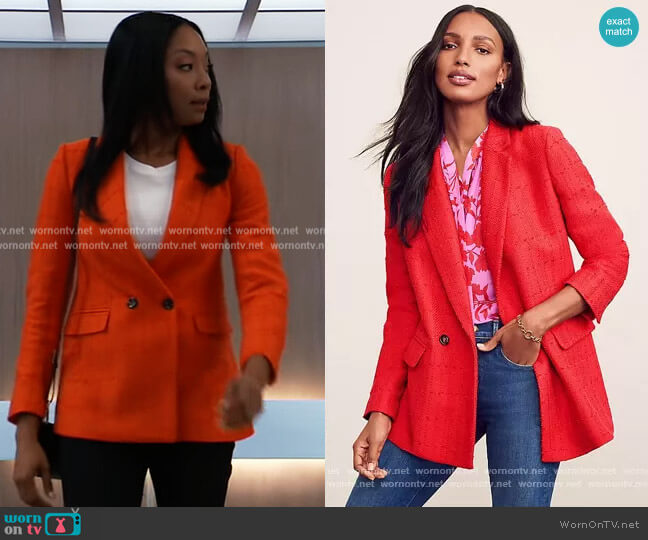 The Tweed Double Breasted Blazer by Ann Taylor worn by Tanisha Harper (Tanisha Harper) on General Hospital