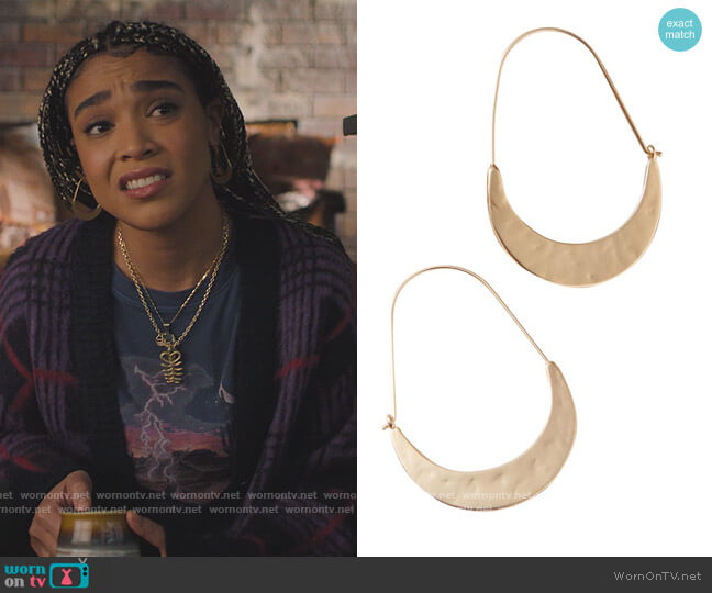 Crescent Hoops by Anthropologie worn by Mikaela Danso (Lucy Barrett) on Charmed