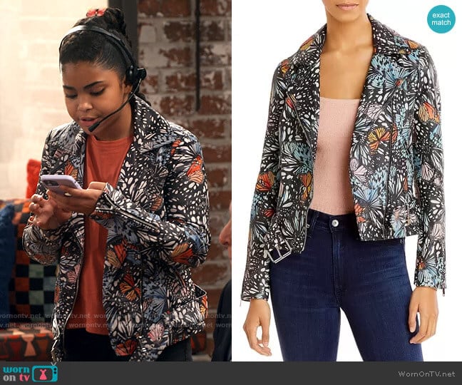 Aqua x Mary Katrantzou Butterfly Print Leather Jacket  worn by Millicent (Jaidyn Triplett) on iCarly