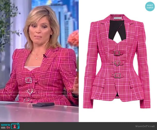 Checked wool-blend blazer by Area worn by Sara Haines on The View