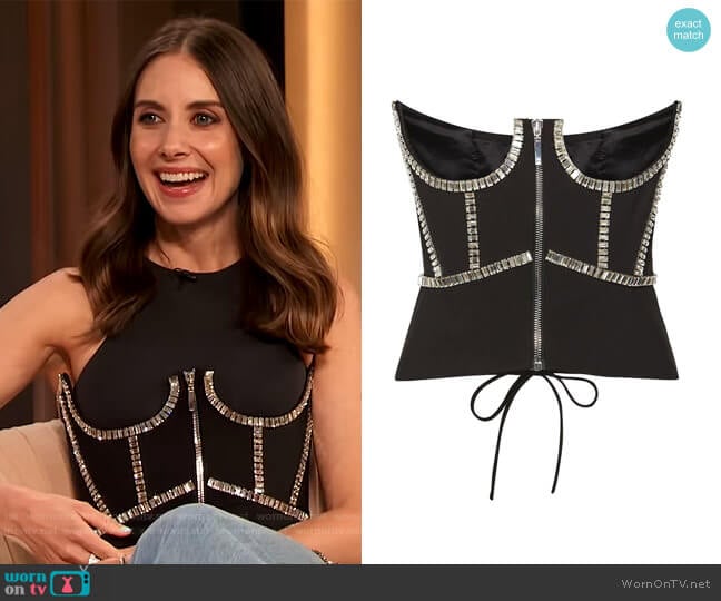 Embellished Wool Blend Corset Top by Area worn by Alison Brie on The Drew Barrymore Show