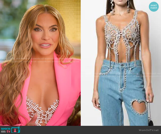 Embellished Crochet Top by Area worn by Chrishell Stause  on Selling Sunset