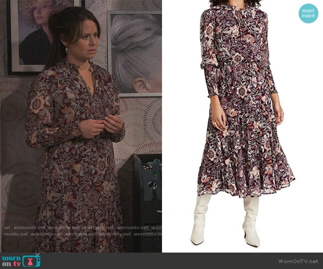 All Mixed Up Puff Sleeve Midi Dress by BB Dakota worn by Jen (Katie Lowes) on How We Roll