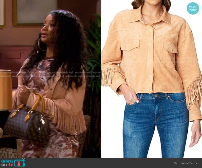 Suede Fringe Jacket by Blank NYC worn by Chanel Dupree (Raven Bowens) on Days of our Lives