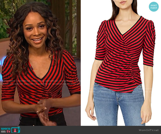 Stripe V Neck Ruched Detail Top by Bailey 44 worn by Zuri Hall on Access Hollywood