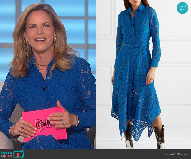 Belted Asymmetric Lace Dress by Ganni worn by Natalie Morales  on The Talk