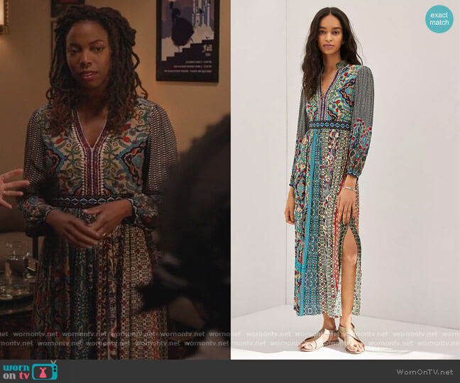 Patterned Maxi Dress by Bhanuni by Jyoti at Anthropologie worn by Denise (Sasheer Zamata) on Home Economics