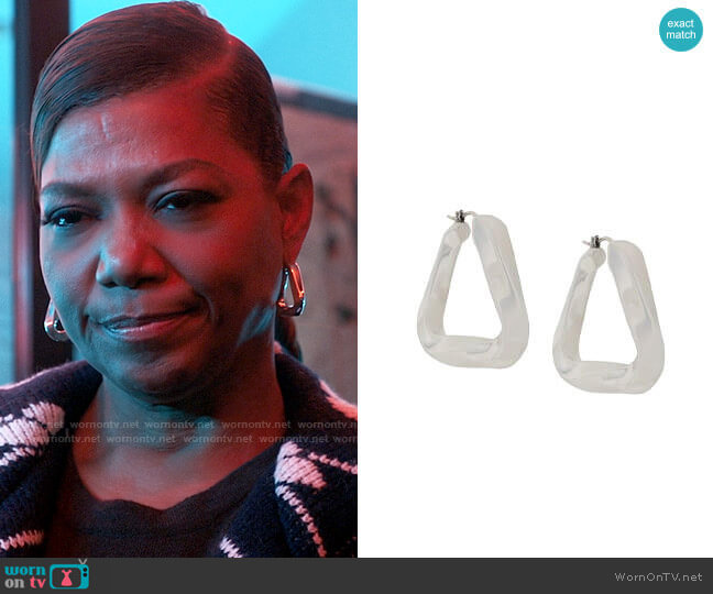 Bottega Veneta Triangular Hoop Earrings worn by Robyn McCall (Queen Latifah) on The Equalizer