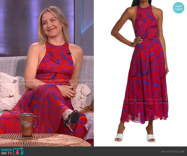 Printed Chiffon Racerback Midi-Dress by Brandon Maxwell worn by Kate Hudson on The Kelly Clarkson Show