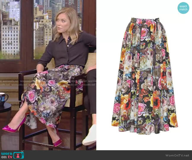 Button Down A Line Skirt by Adam Lippes worn by Kelly Ripa on Live with Kelly and Mark