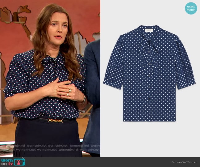 Blouse with Bow in Crepe de Chine by Celine worn by Drew Barrymore on The Drew Barrymore Show