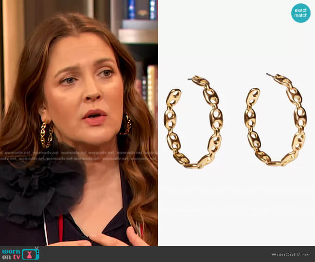 Chain Link Hoop Earrings by Lizzie Fortunato worn by Drew Barrymore  on The Drew Barrymore Show