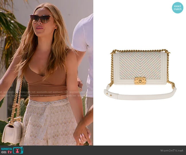 Boy Chevron Calfskin Bag by Chanel worn by Chrishell Stause on Selling Sunset