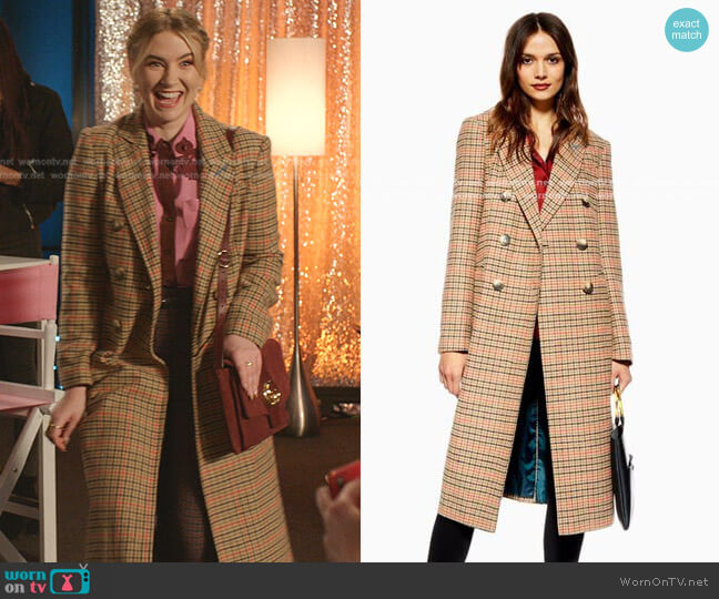 Check Coat by Topshop worn by Amanda Carrington (Eliza Bennett) on Dynasty