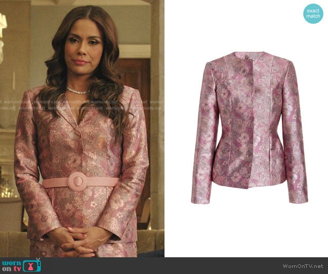 Floral-Jacquard Jacket by Christopher Kane worn by Cristal Jennings (Daniella Alonso) on Dynasty