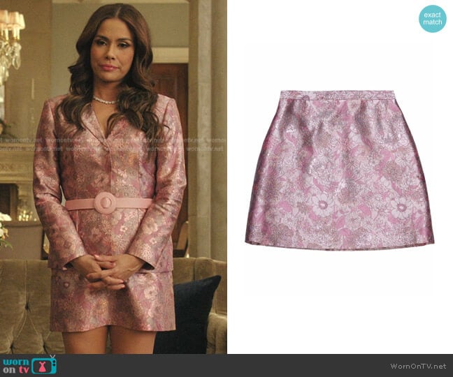 Floral-Jacquard Mini Skirt by Christopher Kane worn by Cristal Jennings (Daniella Alonso) on Dynasty