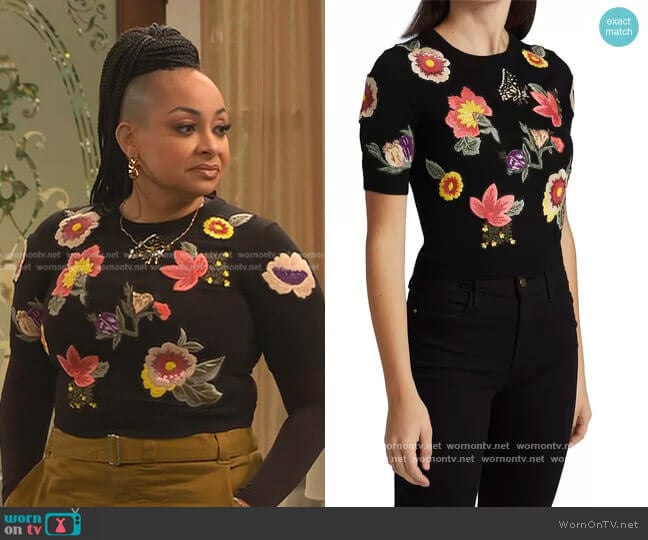 Ciara Embroidered Sweater by Alice + Olivia worn by Raven Baxter (Raven-Symoné) on Ravens Home