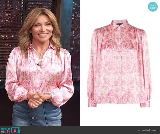 Cifal Mixed Prints Blouse by Maje worn by Kit Hoover on Access Hollywood