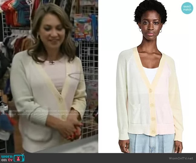  Contrast Cardigan by 525 America worn by Ginger Zee on Good Morning America