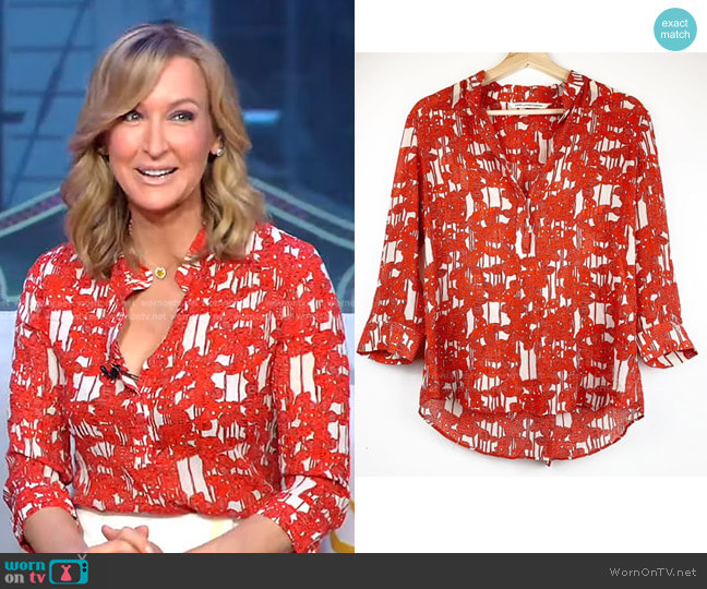 WornOnTV: Lara’s red floral blouse on Good Morning America | Lara ...