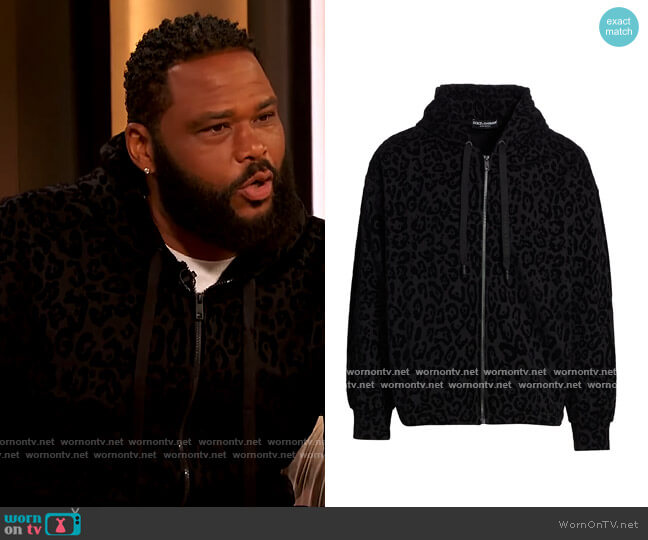 Leopard-Print Flocked Zip Hoodie by Dolce & Gabbana worn by Anthony Anderson on The Drew Barrymore Show