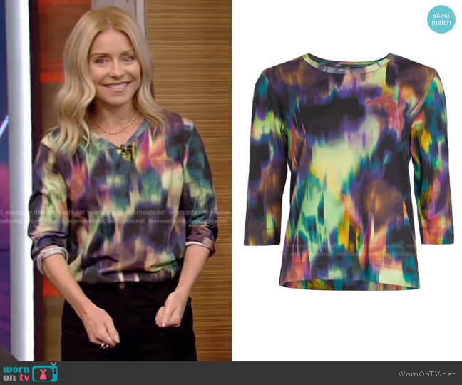 Abstract Painterly Top by Dries van Noten worn by Kelly Ripa  on Live with Kelly & Ryan