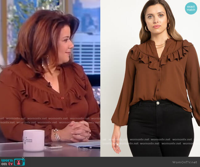 Button Down Top With Ruffle by Eloquii worn by Ana Navarro on The View