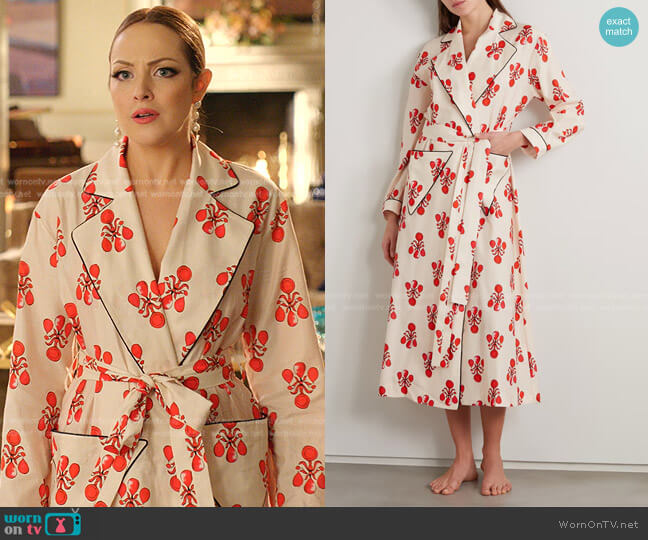 Amana Belted Printed Cotton-Voile Robe by Emilia Wickstead worn by Fallon Carrington (Elizabeth Gillies) on Dynasty