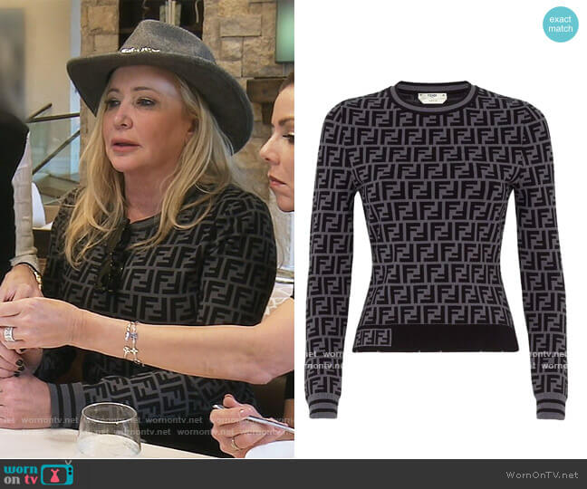 FF crew neck jumper by Fendi worn by Shannon Beador  on The Real Housewives of Orange County