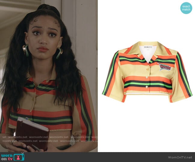 Stripe Logo patch Cropped Shirt by Fiorucci worn by Olivia Baker (Samantha Logan) on All American