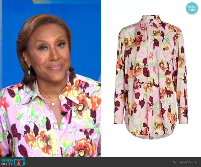 Floral Print Button Down Shirt by Victoria Beckham worn by Robin Roberts on Good Morning America