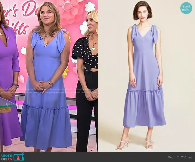 Fluid Crepe Tie Detail Midi Dress by Pearl by Lela Rose worn by Jenna Bush Hager on Today