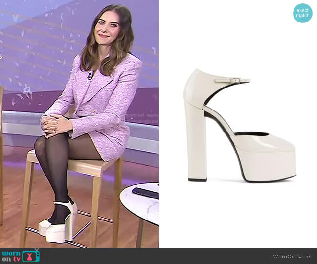 Bebe Platform Patent Sandals by Giuseppe Zanotti worn by Alison Brie on Today