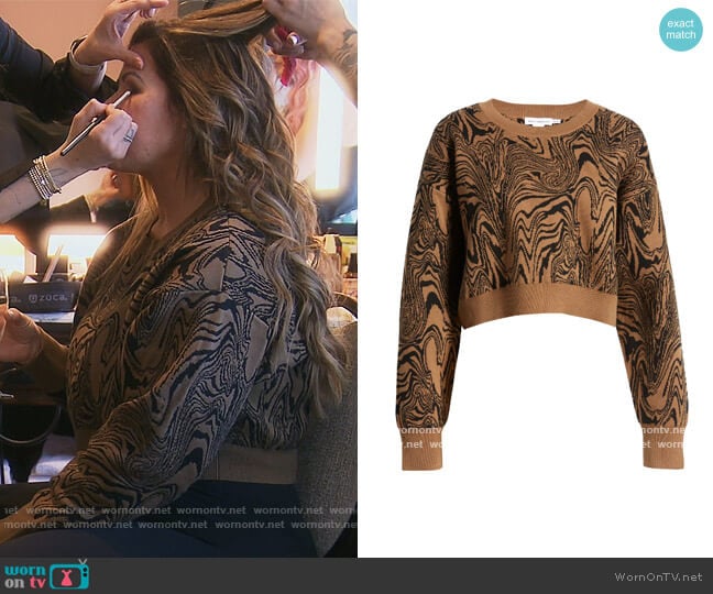 Swirl Print Boxy Sweater by Good American worn by Emily Simpson on The Real Housewives of Orange County