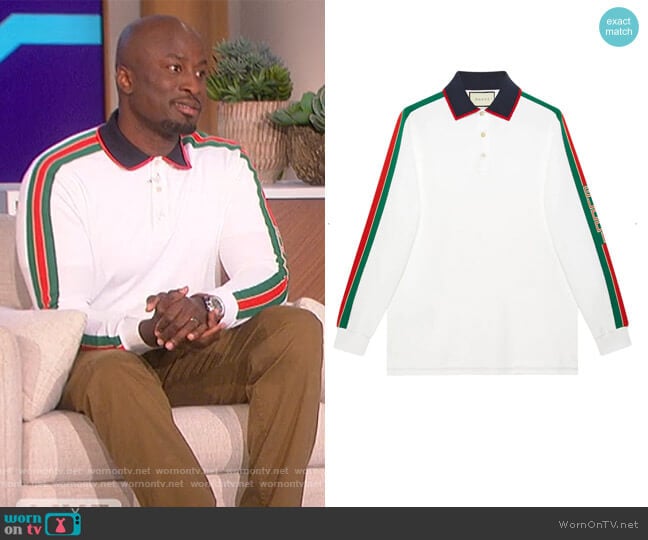 Cotton polo with Gucci stripe white by Gucci worn by Akbar Gbajabiamila on The Talk