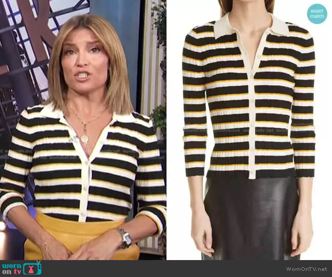 WornOnTV: Kit’s black, white and yellow stripe cardigan on Access ...