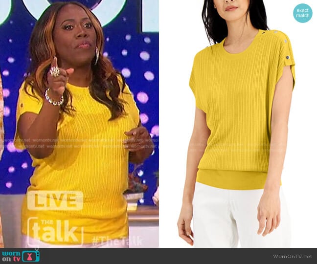 Ribbed-Knit Batwing-Sleeve Sweater by INC International Concepts worn by Sheryl Underwood on The Talk