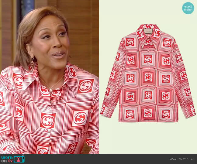 Interlocking G Check Silk Shirt by Gucci worn by Robin Roberts on Live with Kelly and Ryan