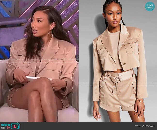 Jeannie Mai X INC Cropped Utility Blazer and Shorts by INC International Concepts worn by Jeannie Mai on The Real