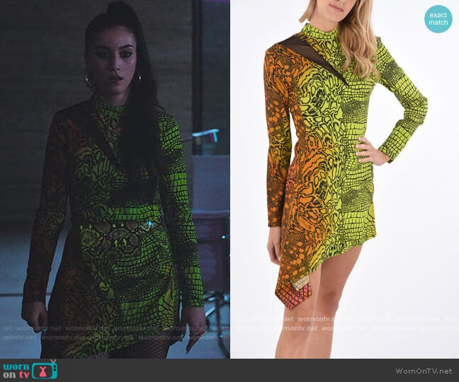 Snake-Print Mini Asymmetric Dress by Just Cavalli worn by Rebeca (Claudia Salas) on Elite