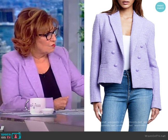 Brooke Double Breasted Crop Cotton Blend Blazer by L'Agence worn by Joy Behar on The View