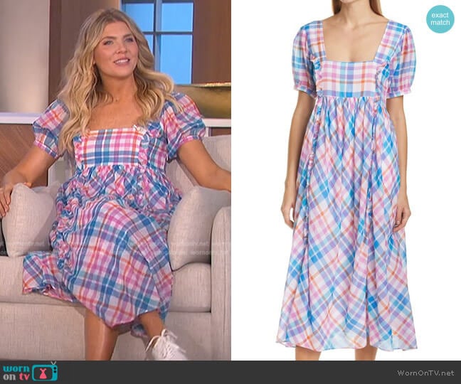 Kimball Plaid Ruffle Midi Dress by Love Shack Fancy worn by Amanda Kloots on The Talk