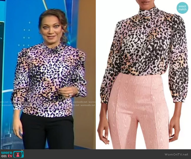  Lety Cheetah Blouse by Veronica Beard worn by Ginger Zee on Good Morning America
